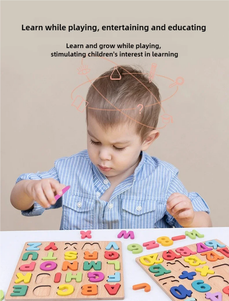 Kids Alphabetic Arithmetic Number Geometric Shapes Wooden Puzzle Montessori Preschool Learning Educational Game Toy for Children