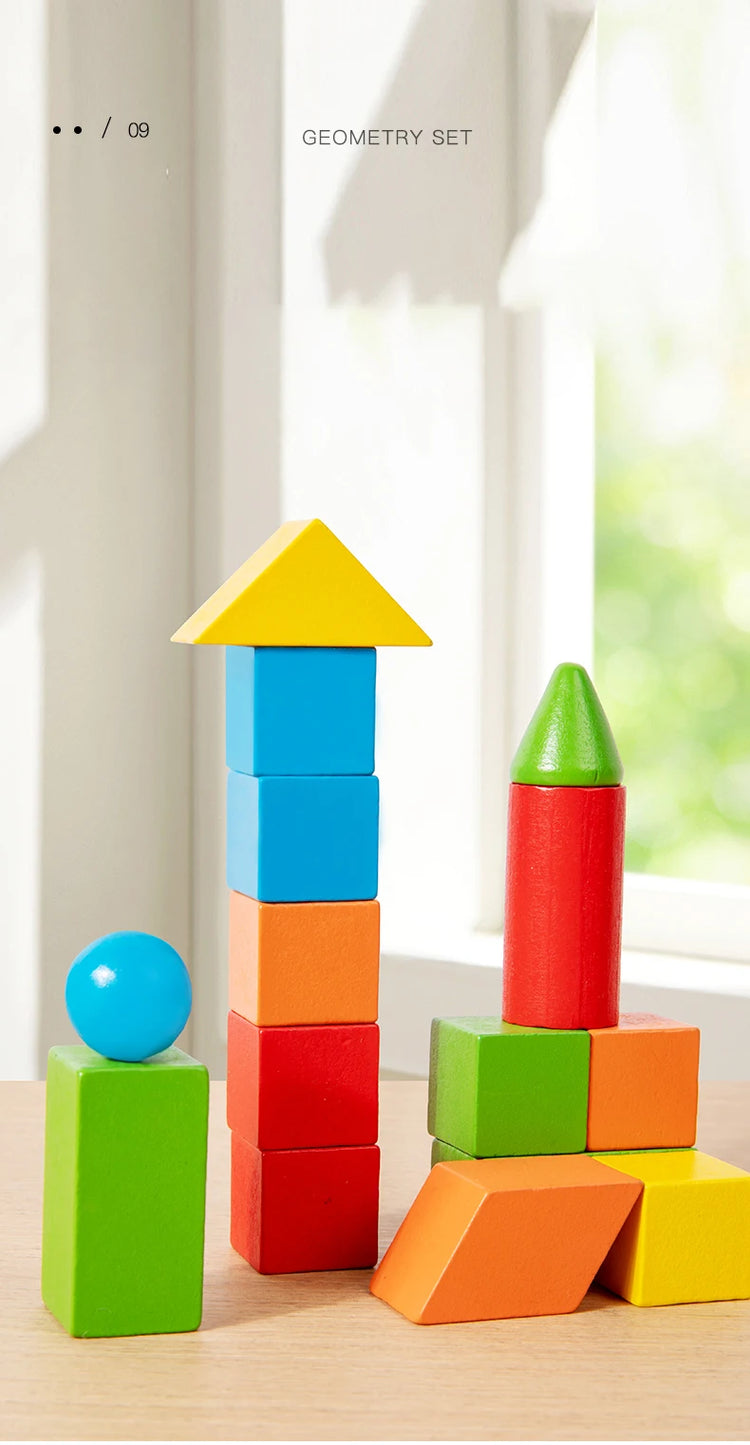 16/24/38Pcs Hot Wooden Building Blocks Set Assembled Building Blocks Baby Shape Color Early Educational Toys Gifts for Children