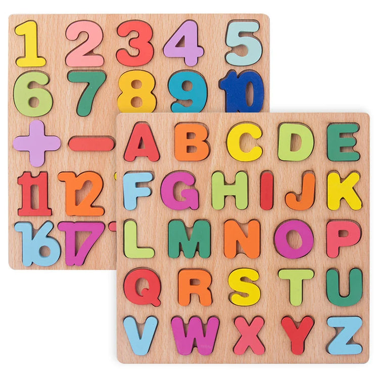 Wooden Puzzle Alphabet Number Shape Matching Board Baby Early Learning 3D Puzzle Preschool Educational Toys For Children