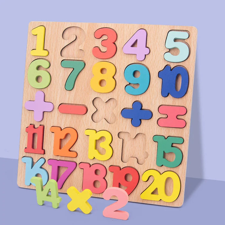 Wooden Puzzle Alphabet Number Shape Matching Board Baby Early Learning 3D Puzzle Preschool Educational Toys For Children
